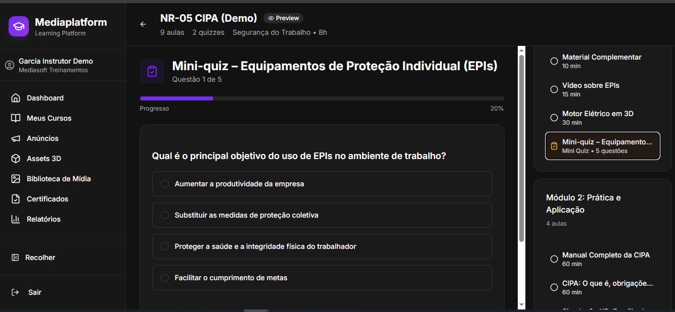 Avaliação técnica — quiz por módulo com nota mínima e tentativas