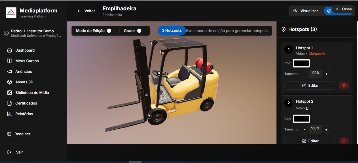 Visualização 3D interativa — navegação e foco por componente